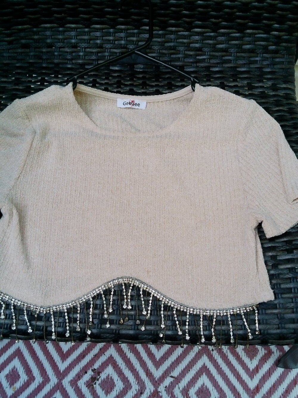 GEE GEE BEIGE CROP TOP WITH RHINESTONES GREAT CONDITION SIZE SMALL